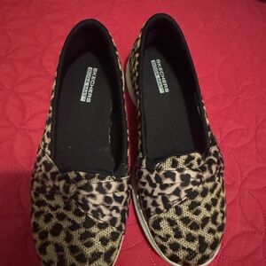 Skechers Leopard-Print Slip-On Flats in Tan & Black